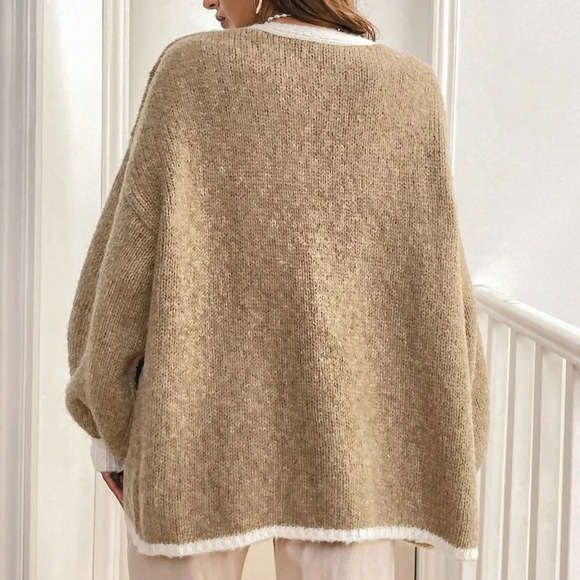 Long Sleeve Cardigan,Women's Casual Contrast Color Cardigan - Picture 2 of 2